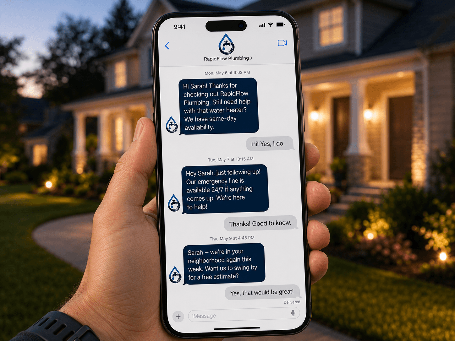 Phone Showing AI Follow-Up Text Message Thread